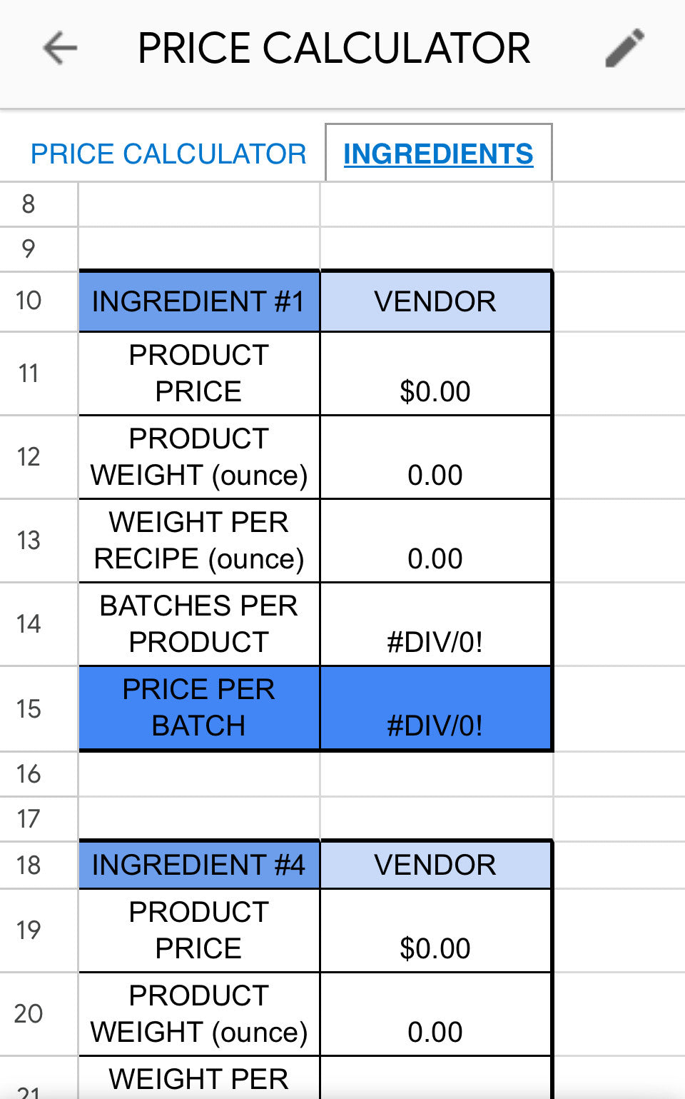 HOME BAKERY INGREDIENT CALCULATOR